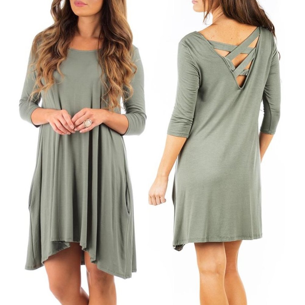 SOLD    Cross-Back Dress with Pockets - Green